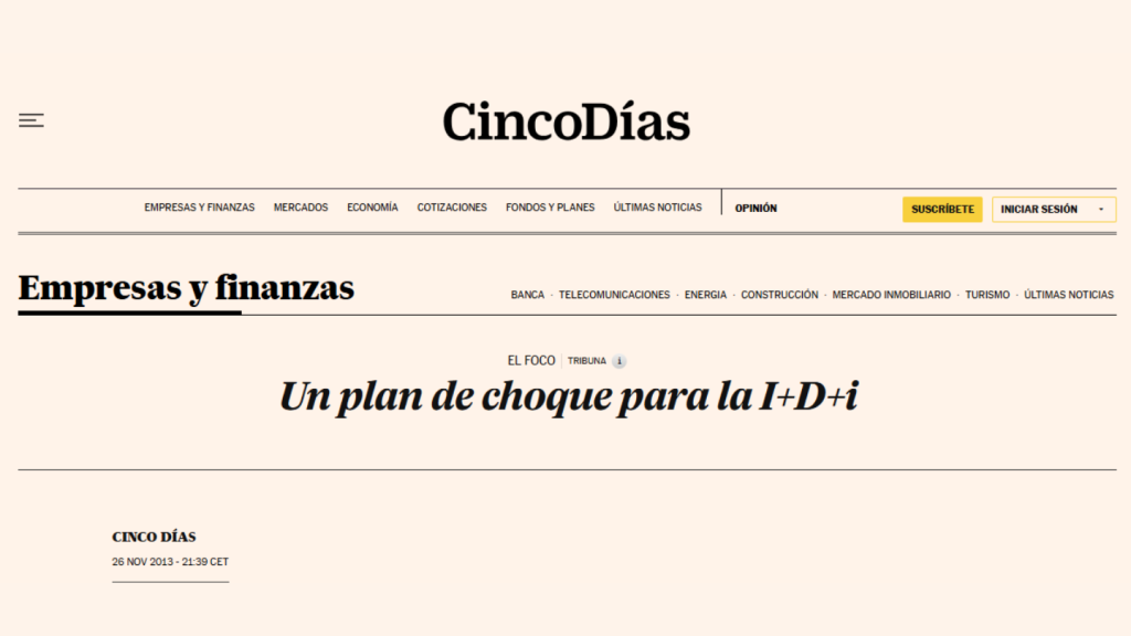 Un plan de choque para la I+D+I, José María Insenser (Cinco Días)