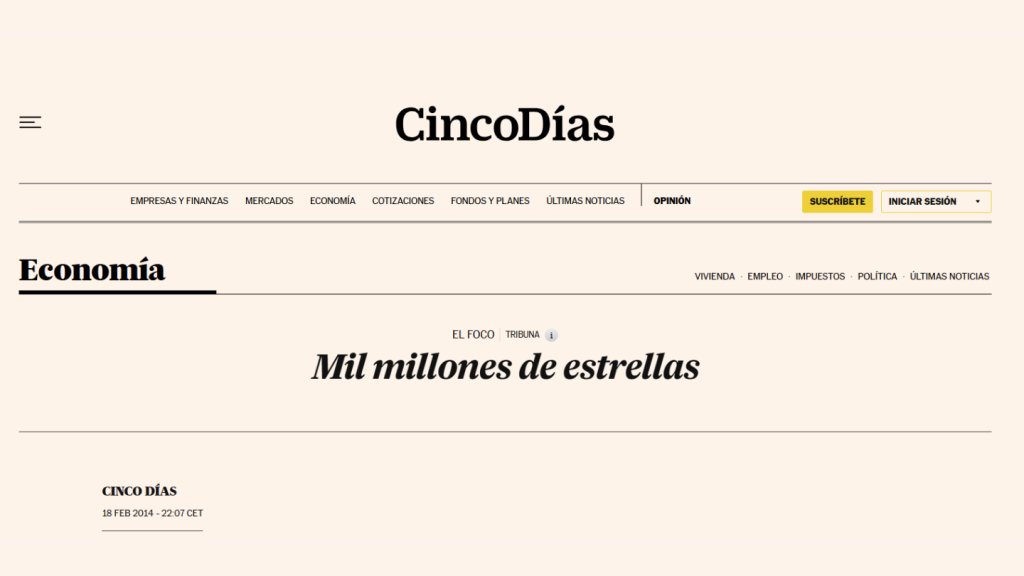 Mil Millones de Estrellas, Vicente Gómez Molinero (Cinco Días)