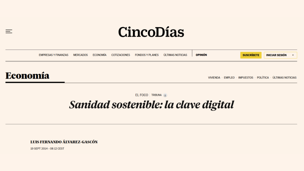 Sanidad sostenible: la clave digital, Luis Fernando Alvarez Gascón (Cinco Días)