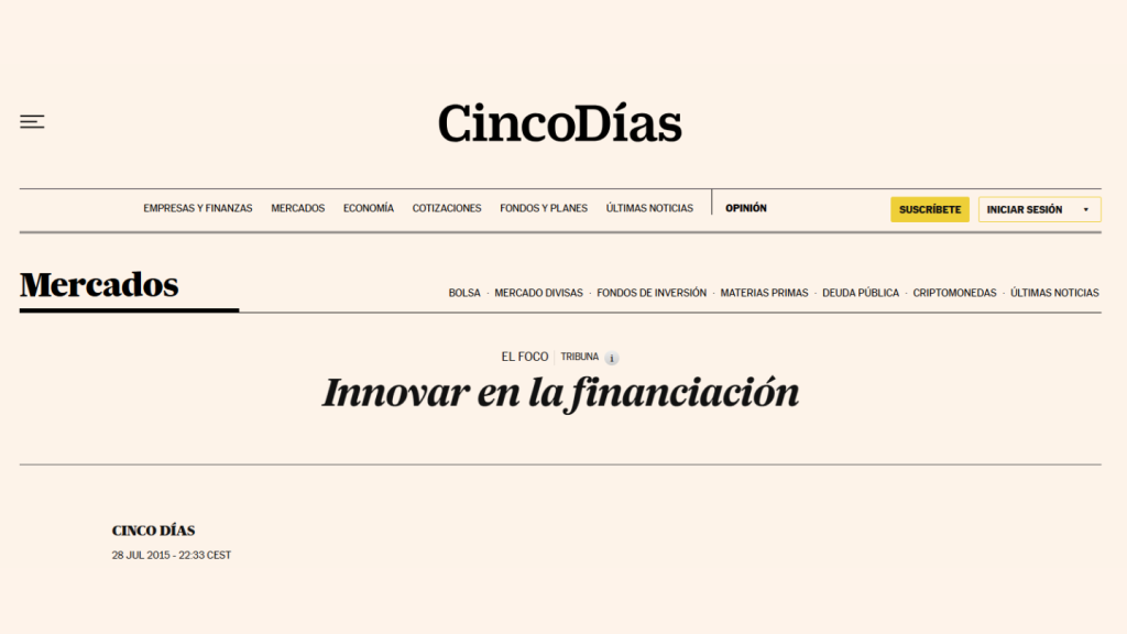 Innovar en la Financiación, Eduardo Alcaín (Cinco Días)