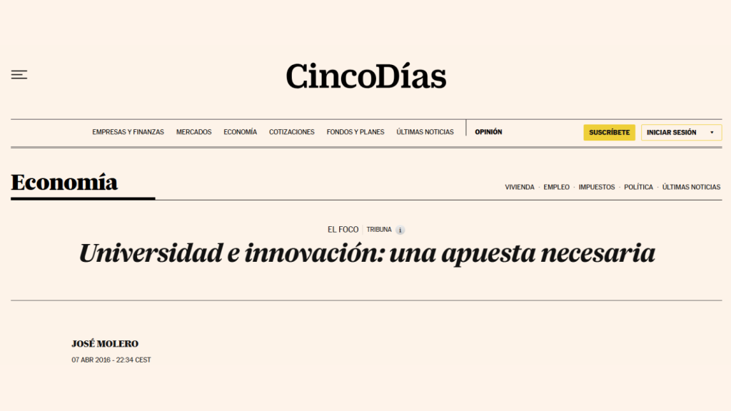 Universidad e innovación: una apuesta necesaria, José Molero (Cinco días)