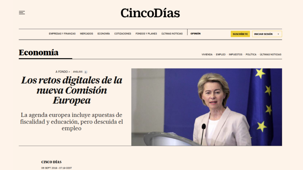 Los retos digitales de la nueva Comisión Europea, José Valera (Cinco Días)