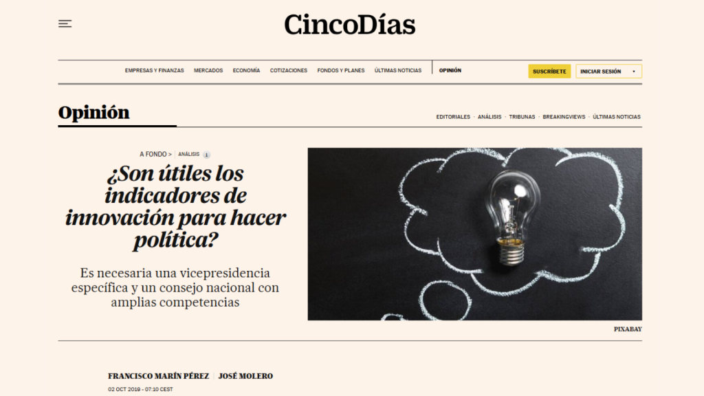 ¿Son útiles los indicadores de innovación para hacer política? Francisco Marín Pérez y José Molero (Cinco Días)