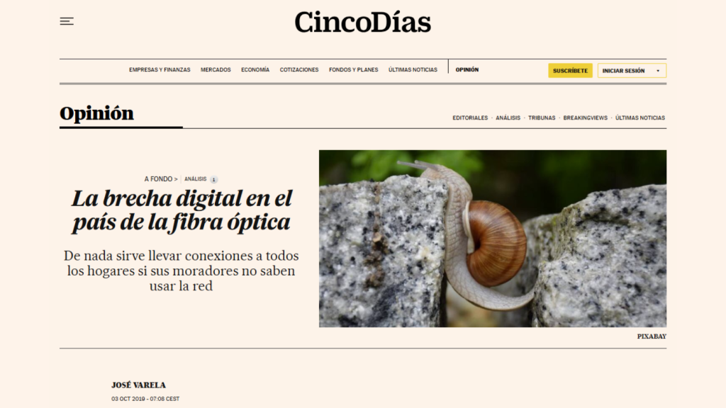 La brecha digital en el país de la fibra óptica, José Valera (Cinco Días)