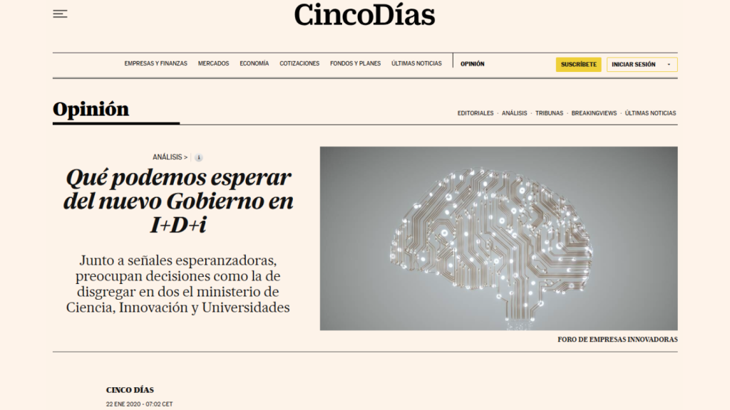 Qué podemos esperar del nuevo Gobierno en I+D+i, FEI (Cinco Días)