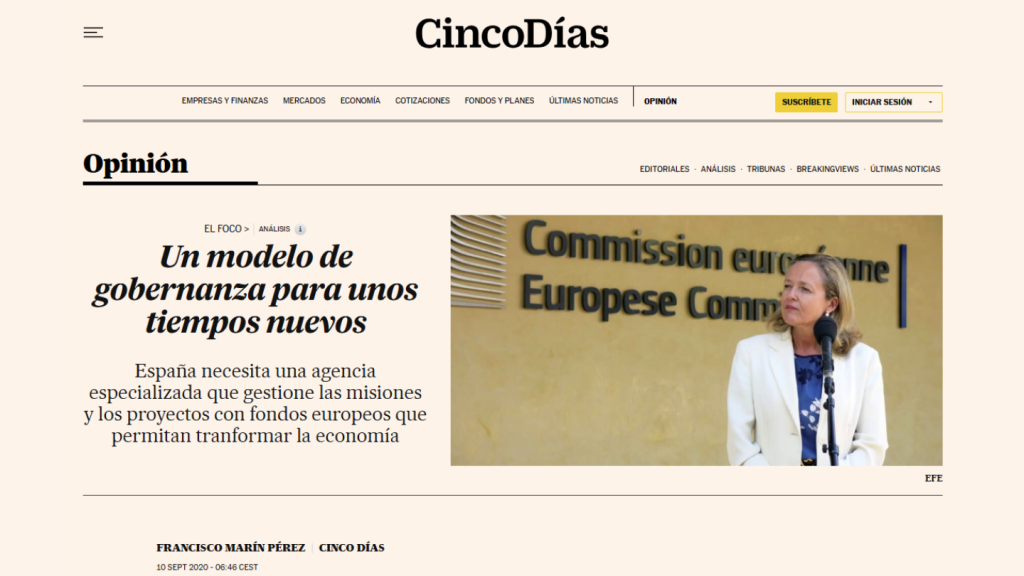 Un modelo de gobernanza para unos tiempos nuevos, Francisco Marín Pérez, Jordi García Brustenga (Cinco Días)