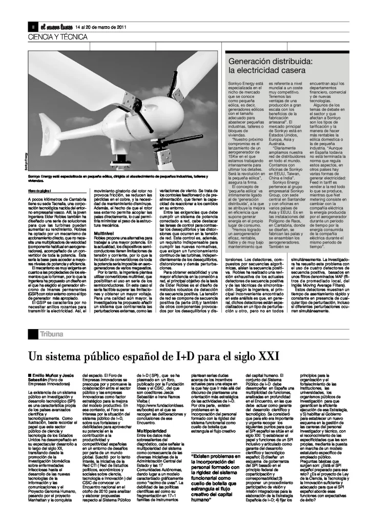 Un sistema público español de I+D para el siglo XXI, Emilio Muñoz y Jesús Sebastián (El Nuevo Lunes)