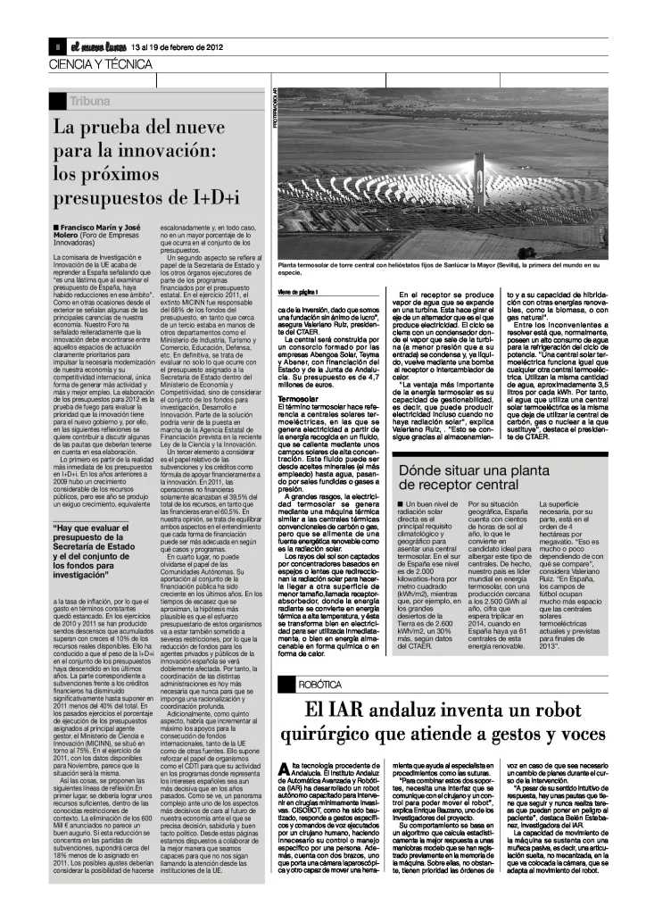 La prueba del nueve para la innovación: los próximos presupuestos de I+D+i, Francisco Marín y José Molero (El Nuevo Lunes)