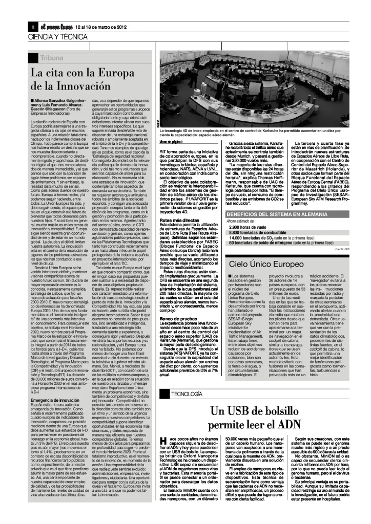 La cita con la Europa de la Innovación, Alfonso González y Luis Fernando Álvarez-Gascón (El Nuevo Lunes)