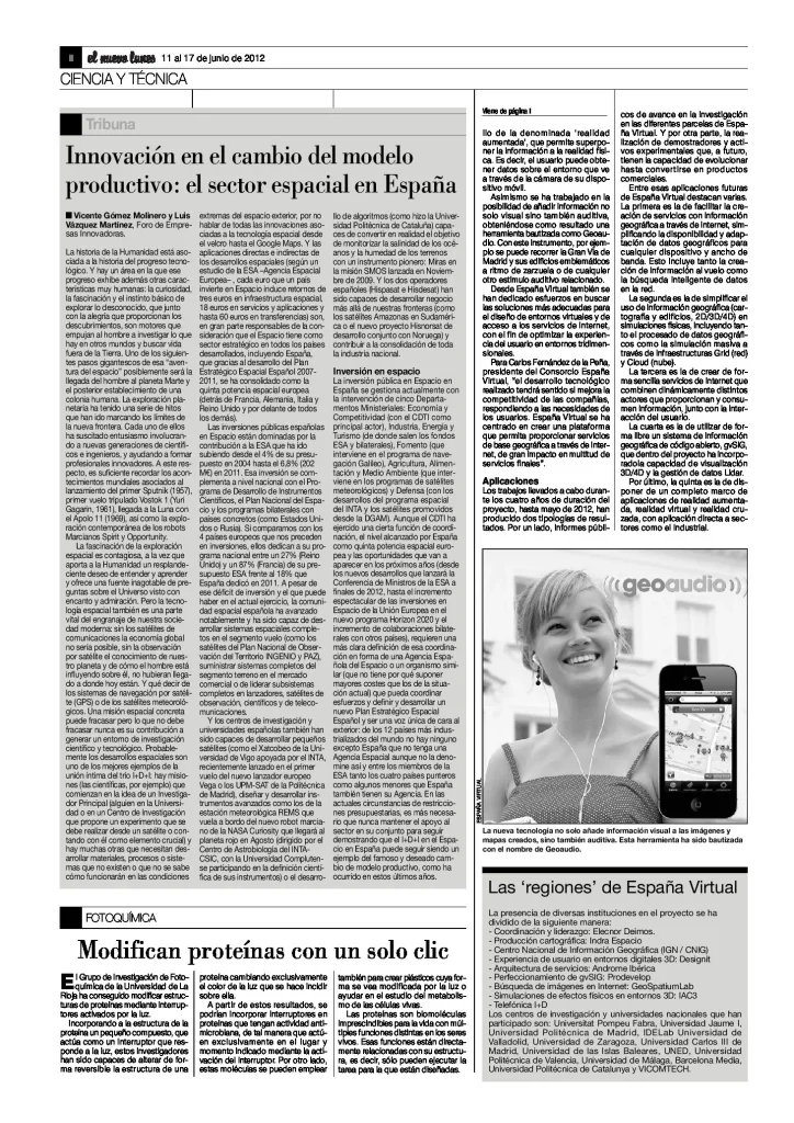 Innovación en el cambio del modelo productivo: el sector espacial en España, Vicente Gómez Molinero y Luis Vázquez Martínez (El Nuevo Lunes)