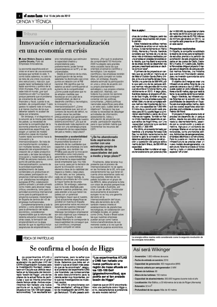 Innovación e Internacionalización en una economía en crisis, José Molero Zayas y Jaime Laviña Orueta (El Nuevo Lunes)