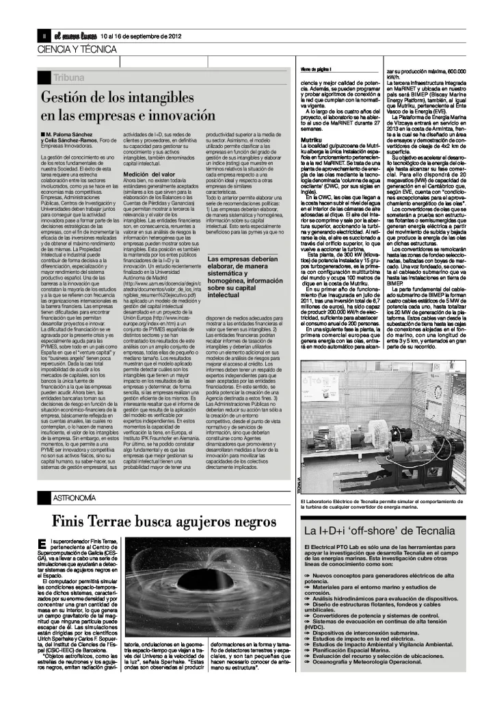 Gestión de los intangibles en las empresas e innovación, M. Paloma Sánchez y Celia Sánchez-Ramos (el Nuevo Lunes)