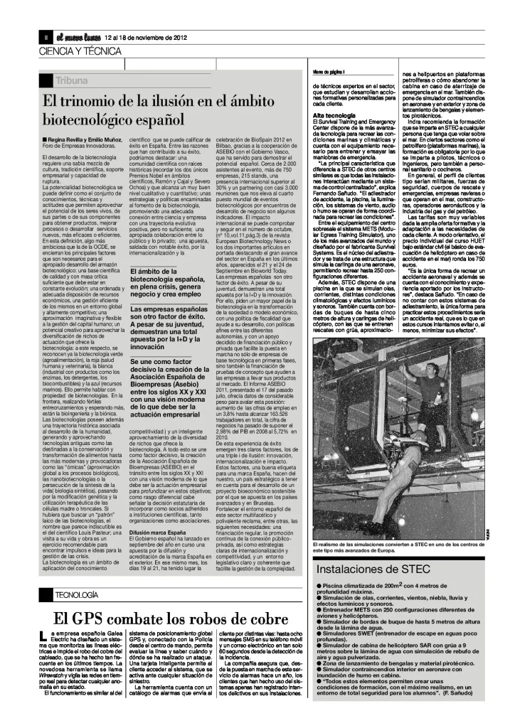 El trinomio de la ilusión en el ámbito biotecnológico español, Regina Revilla y Emilio Muñoz (El Nuevo Lunes)