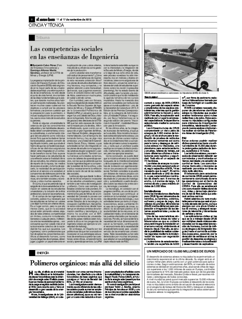 Las competencias sociales en las enseñanzas de ingeniería, Benjamín Calvo y Domingo A. Martín (El Nuevo Lunes)