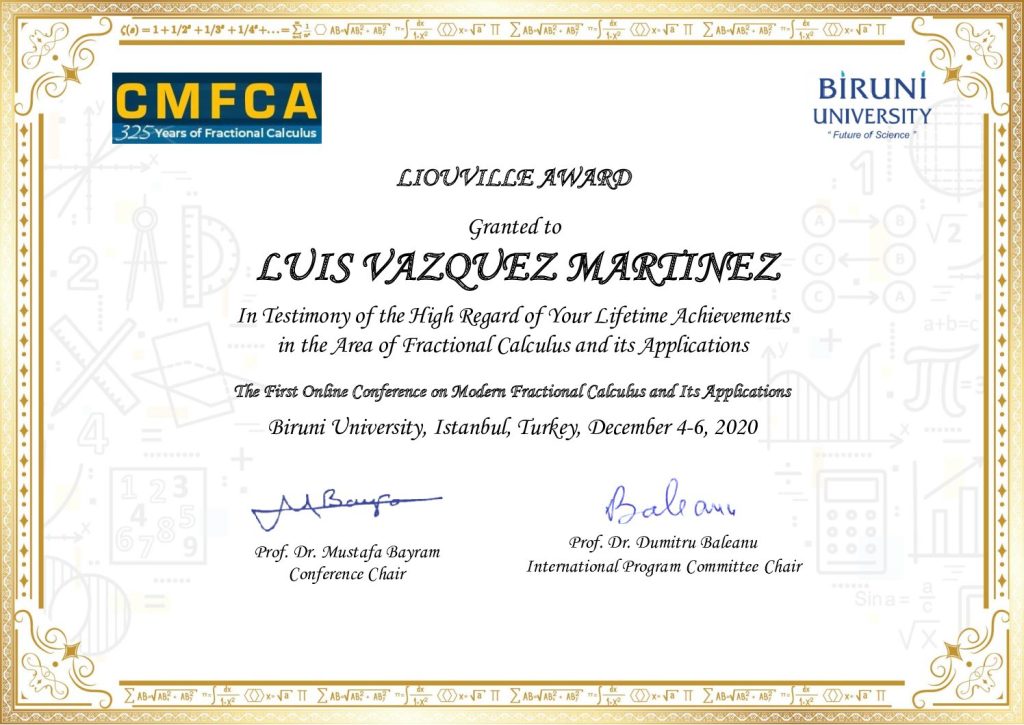 Luis Vázquez recibe el precio Liouville 2020