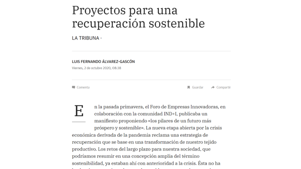 Proyectos para una recuperación sostenible, Luis Fernando Álvarez-Gascón (Sur)