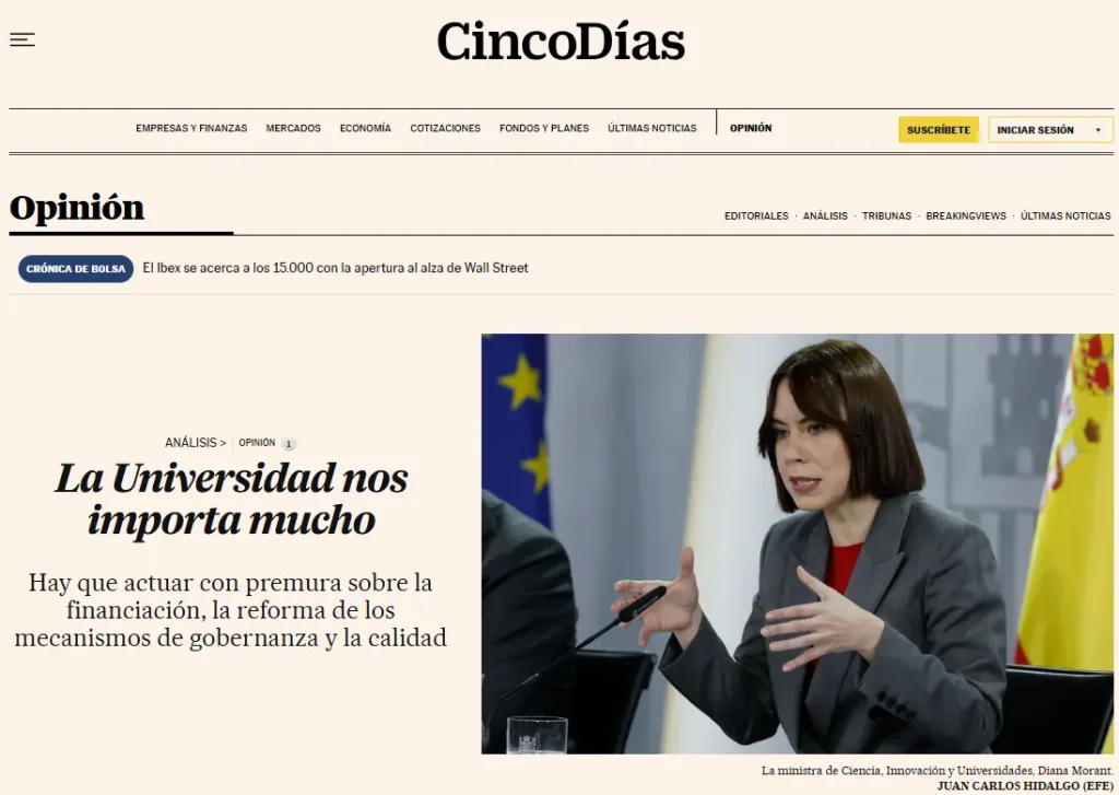 La Universidad nos importa mucho, por Carmen Vela e Isabel Álvarez (Cinco Días)