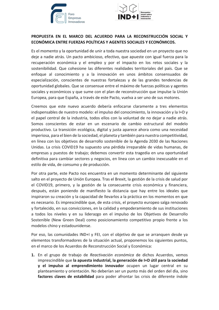 Propuesta en el marco del Acuerdo para la Reconstrucción Social y Económica entre Fuerzas Políticas y Agentes Sociales y Económicos